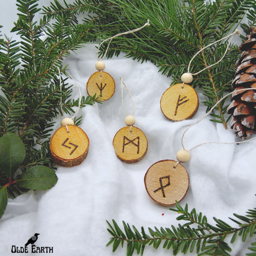 Mini Rune Pyrography Ornament Set (of 5)